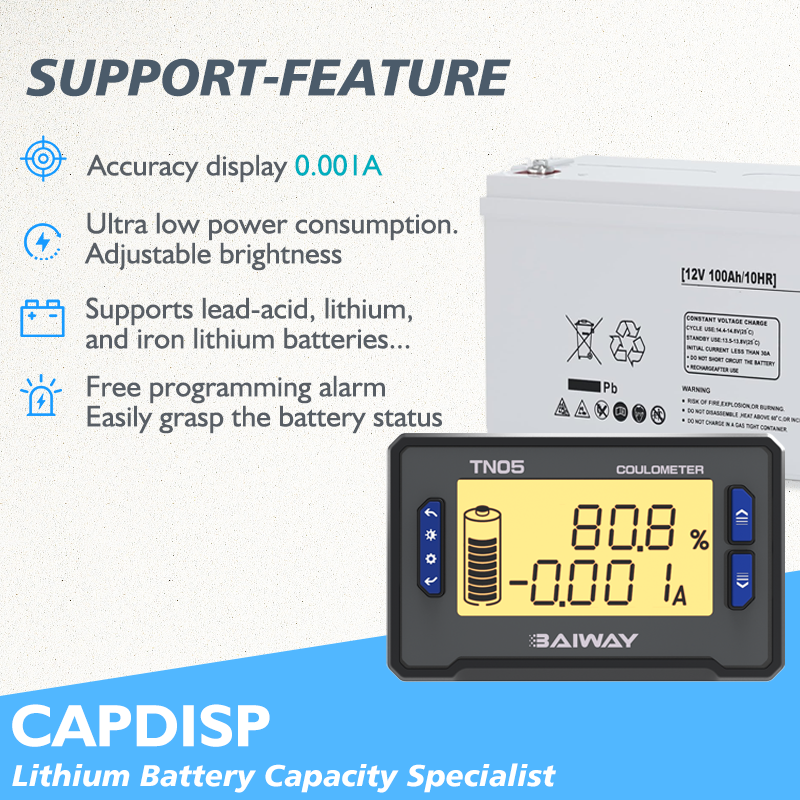 TN05 8-80V 50A High Precision Battery Capacity Tester Voltage Current Battery Monitor Indicator Coulomb Meter