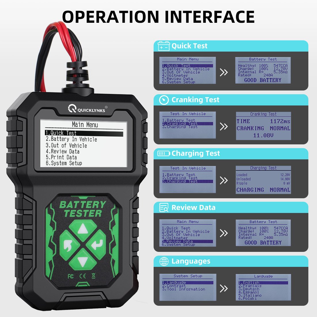 Car Battery Tester 12V start charging test 12V battery diagnostic tool 100 to 2000 CCA test, cheap, full of features, small size