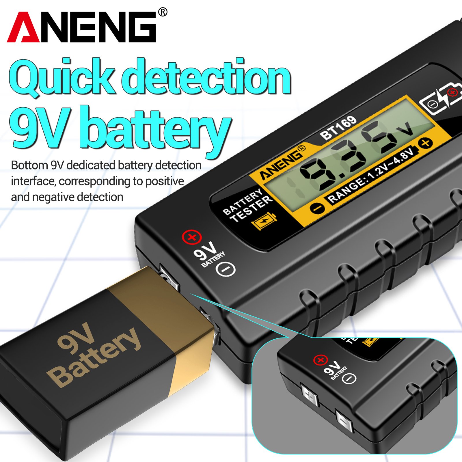 ANENG BT169 Universal Battery Tester 9V 1.5V Button Cell Test LCD Battery Indicator Gauge Checker Household Analyzer Meter Tools