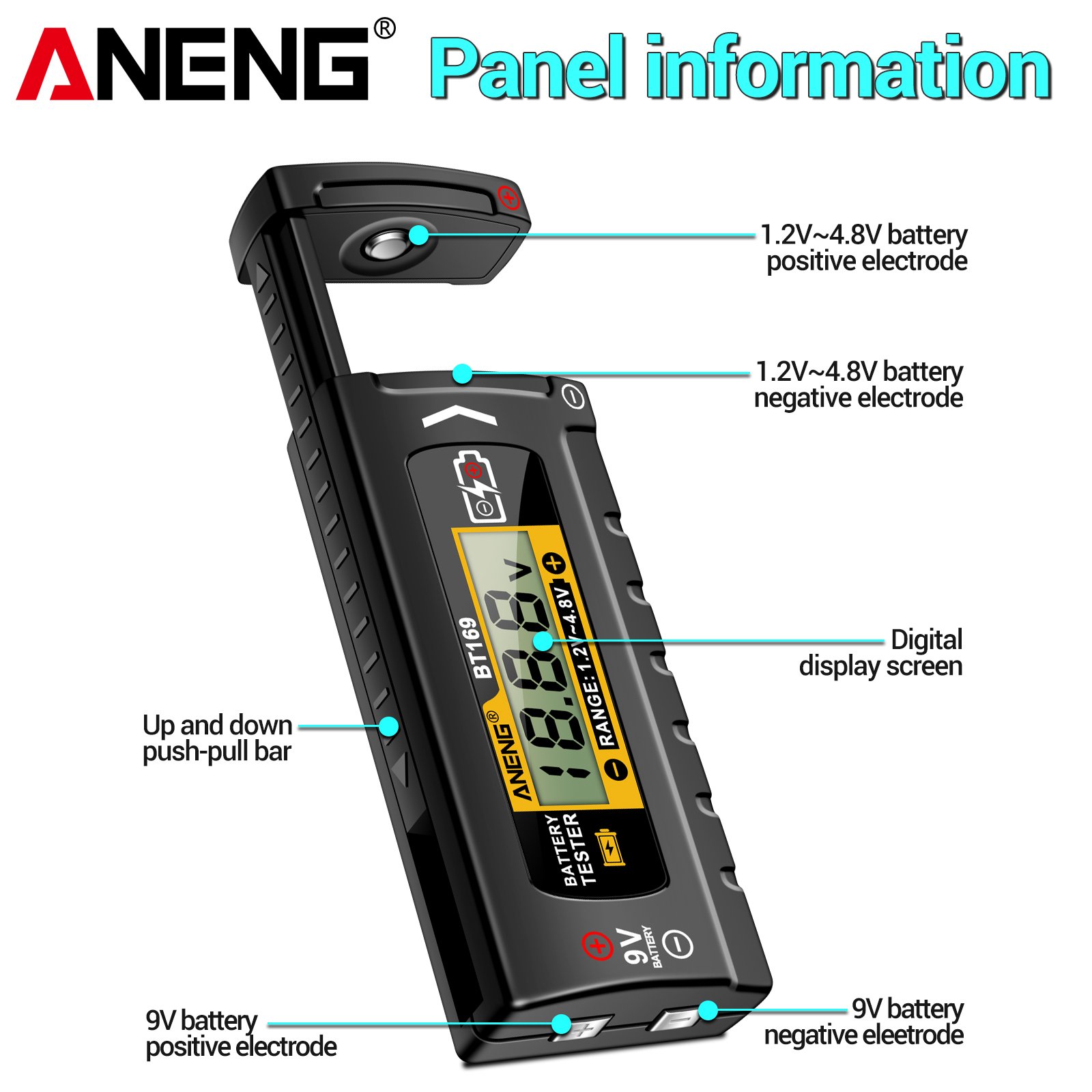 ANENG BT169 Universal Battery Tester 9V 1.5V Button Cell Test LCD Battery Indicator Gauge Checker Household Analyzer Meter Tools