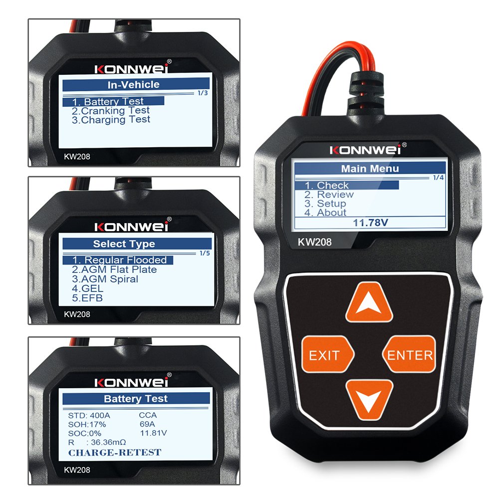 Portable KW208 12V Digital Battery Health Tester Electrical System Analyzer for Car Motorcycle Boat