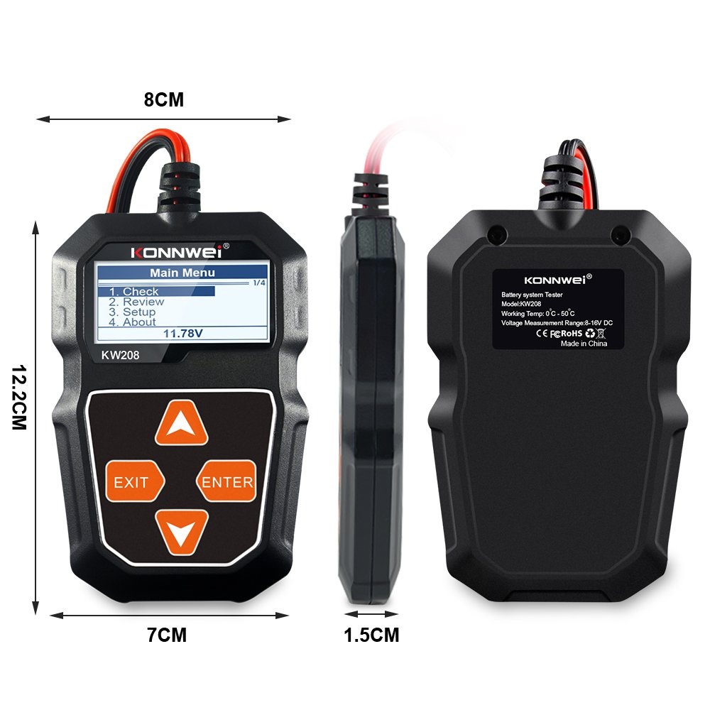 Portable KW208 12V Digital Battery Health Tester Electrical System Analyzer for Car Motorcycle Boat