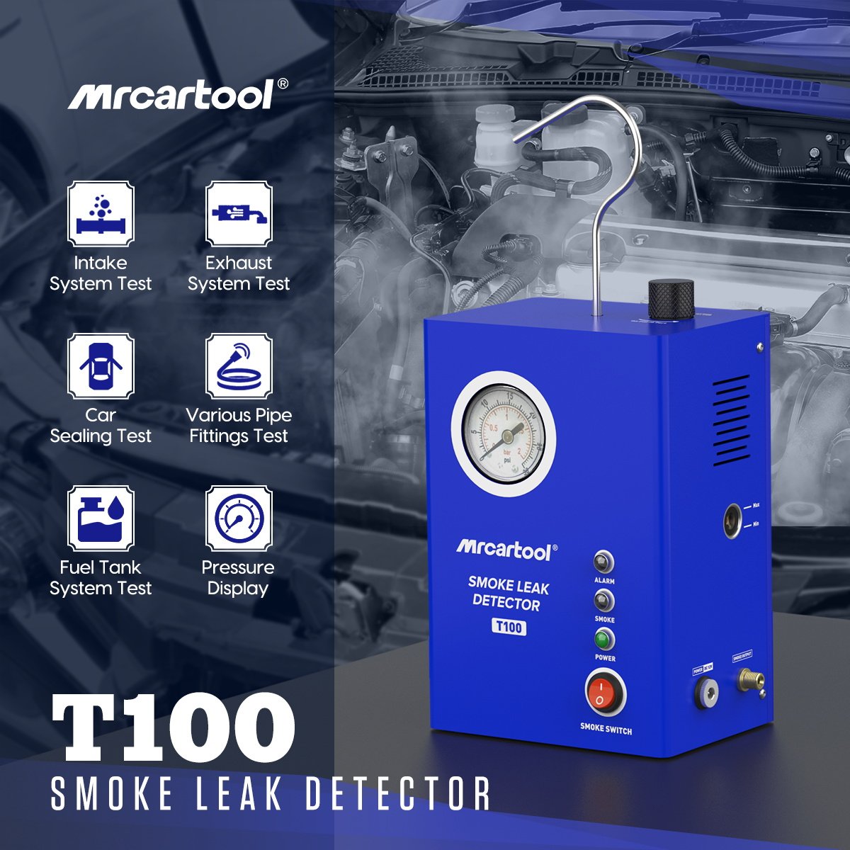 Factory OEM MRCARTOOL T100 Automotive Exhaust Gas Analyzer Car EVAP Gas Leakage Tester Smoke Machine Leak Detector