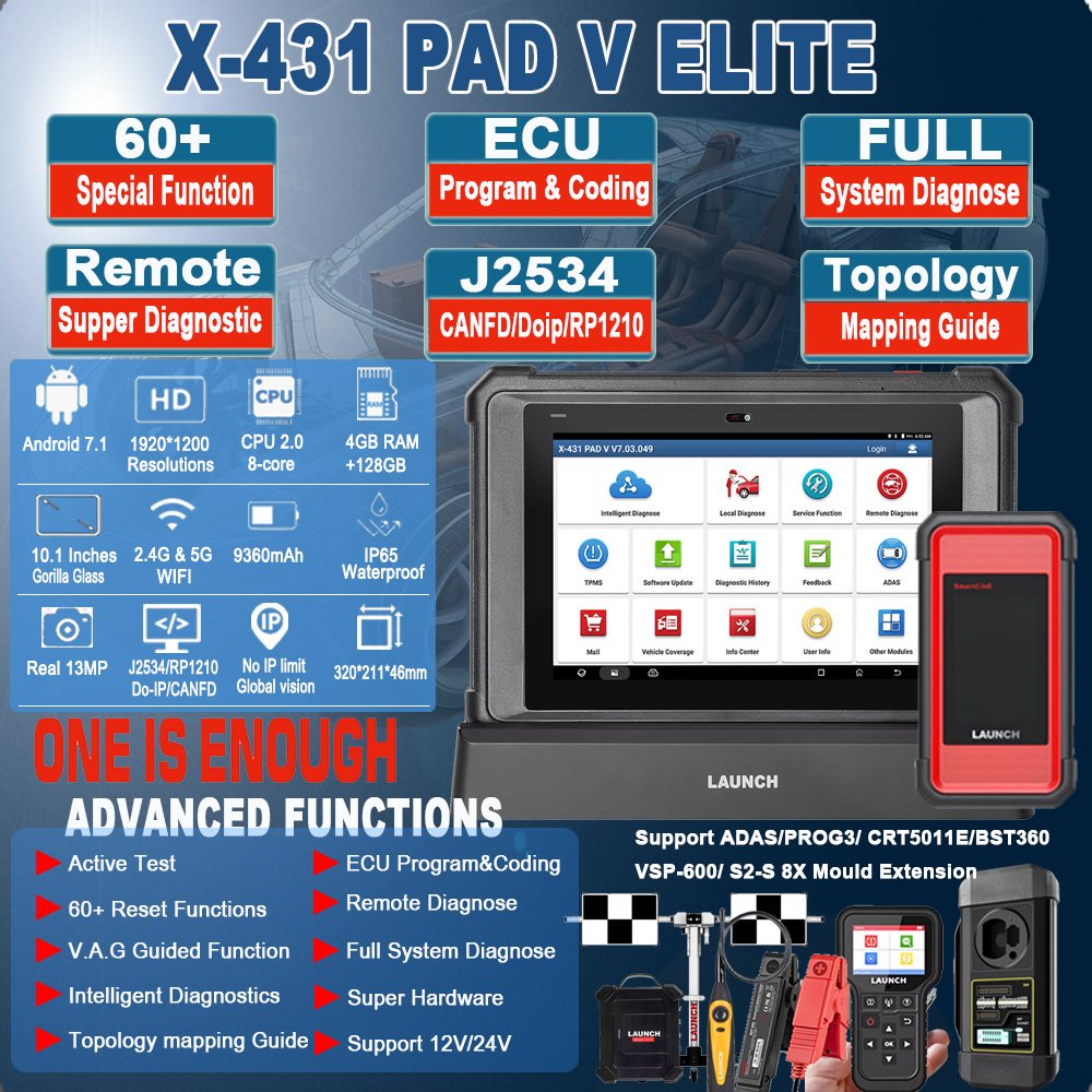 Launch x431PAD V Automotive Scanner Auto Scanner Code Reader Battery Tester Analyzer with WiFi for Cars