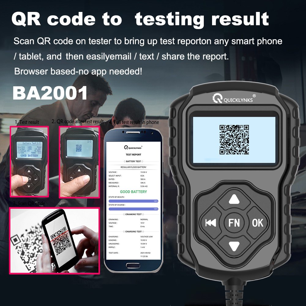 12V automotive battery load tester Battery analyzer customized universal battery diagnostic test QR code scan results display