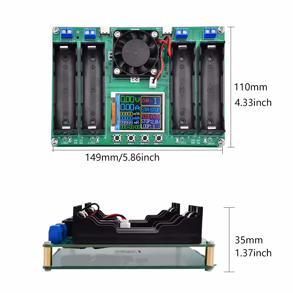 2/4 Channel MAh MWh Digital Battery Power Detector Module 18650 Lithium Battery Capacity Tester Module Battery Tester Type-C