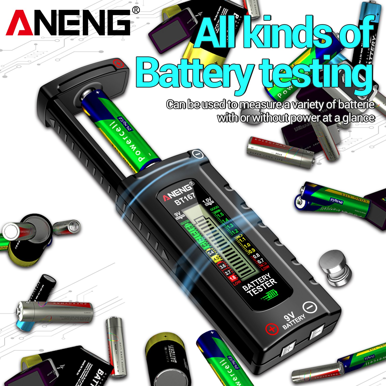 ANENG BT167 Battery Level Detector Multifunctional Quickly Measure Battery Level ABS Plastic Precise Measurements Tester Tools