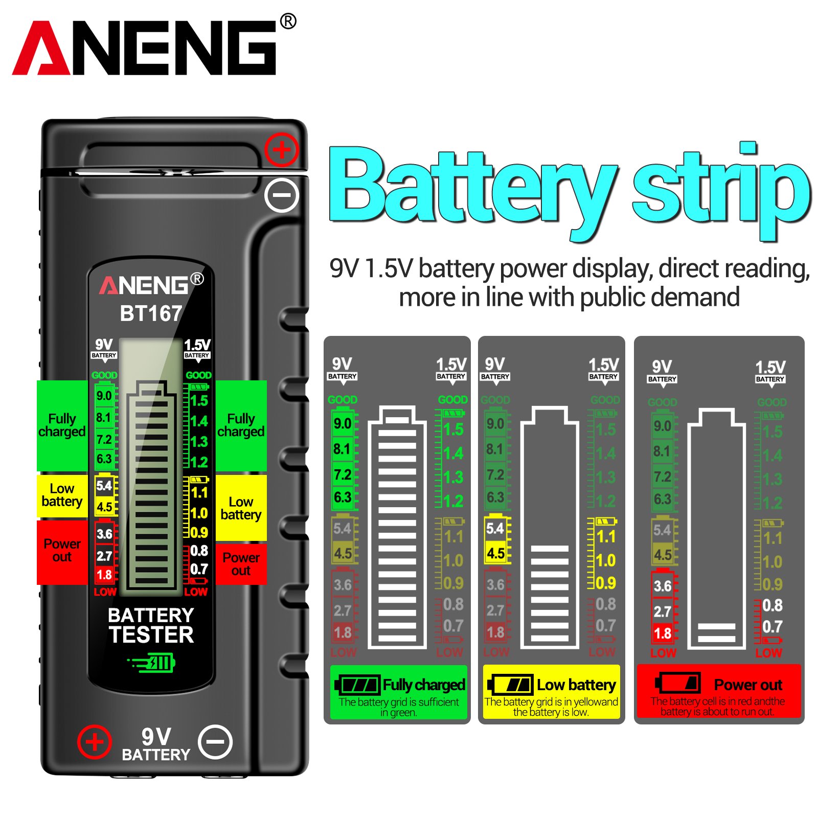 ANENG BT167 Battery Level Detector Multifunctional Quickly Measure Battery Level ABS Plastic Precise Measurements Tester Tools