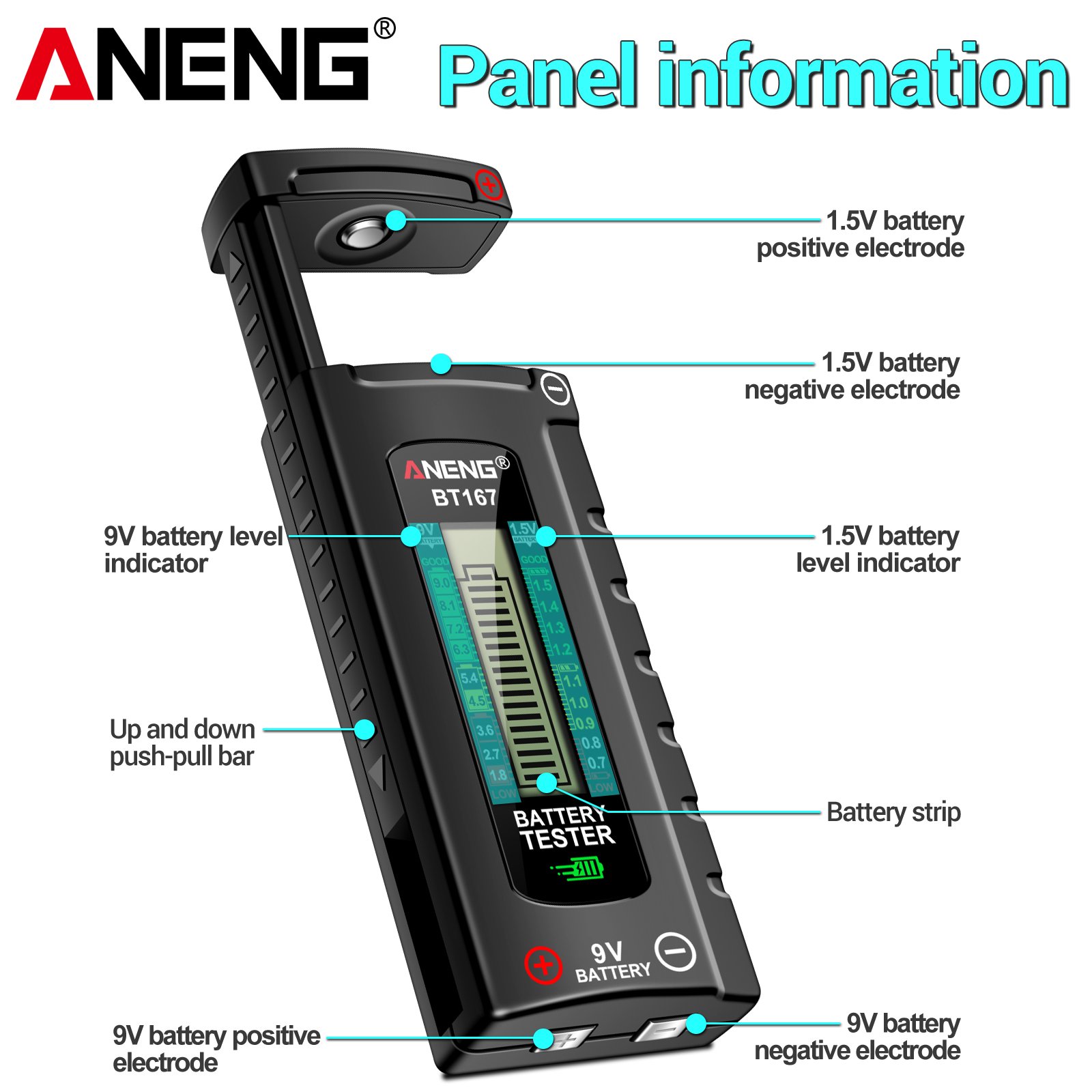 ANENG BT167 Battery Level Detector Multifunctional Quickly Measure Battery Level ABS Plastic Precise Measurements Tester Tools