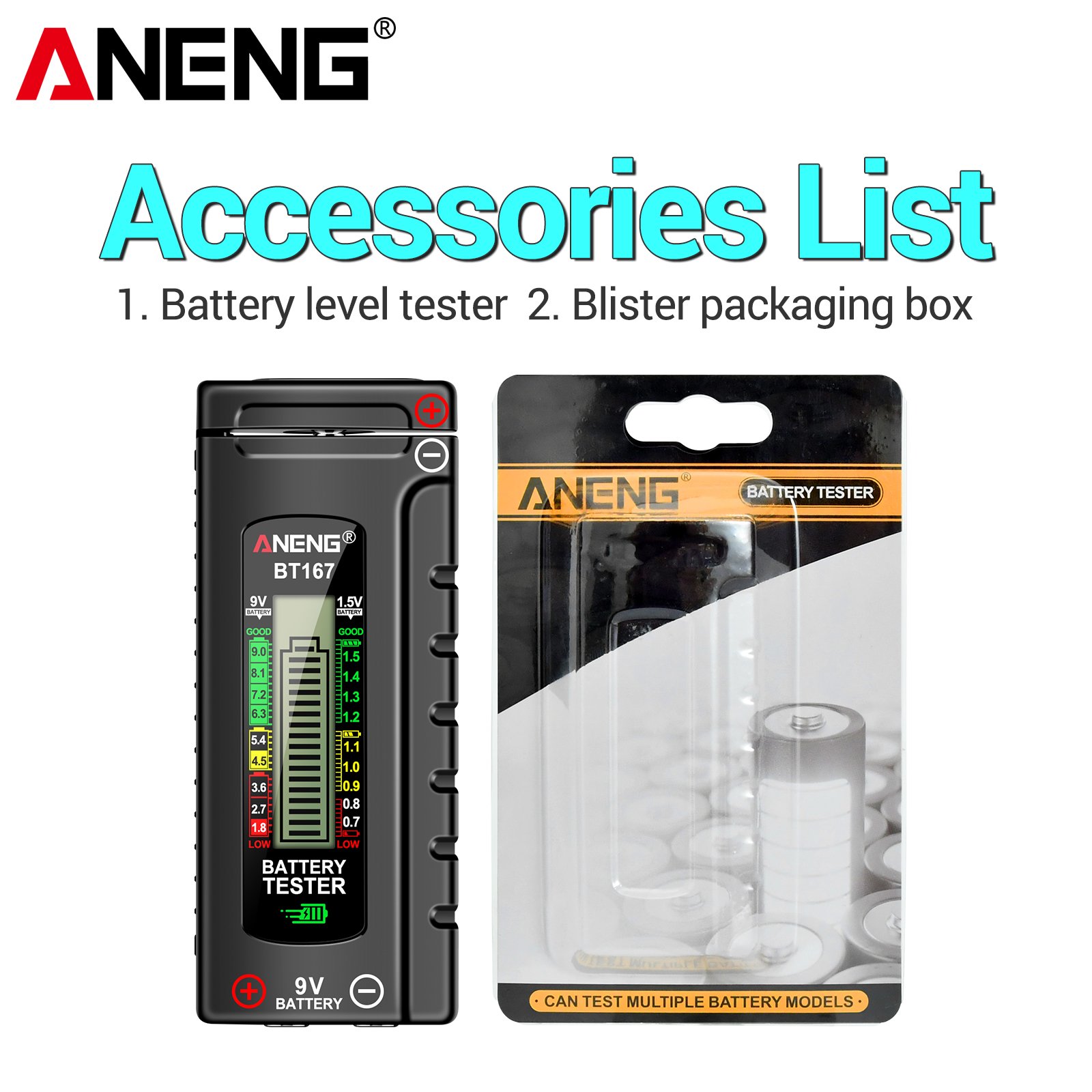 ANENG BT167 Battery Level Detector Multifunctional Quickly Measure Battery Level ABS Plastic Precise Measurements Tester Tools