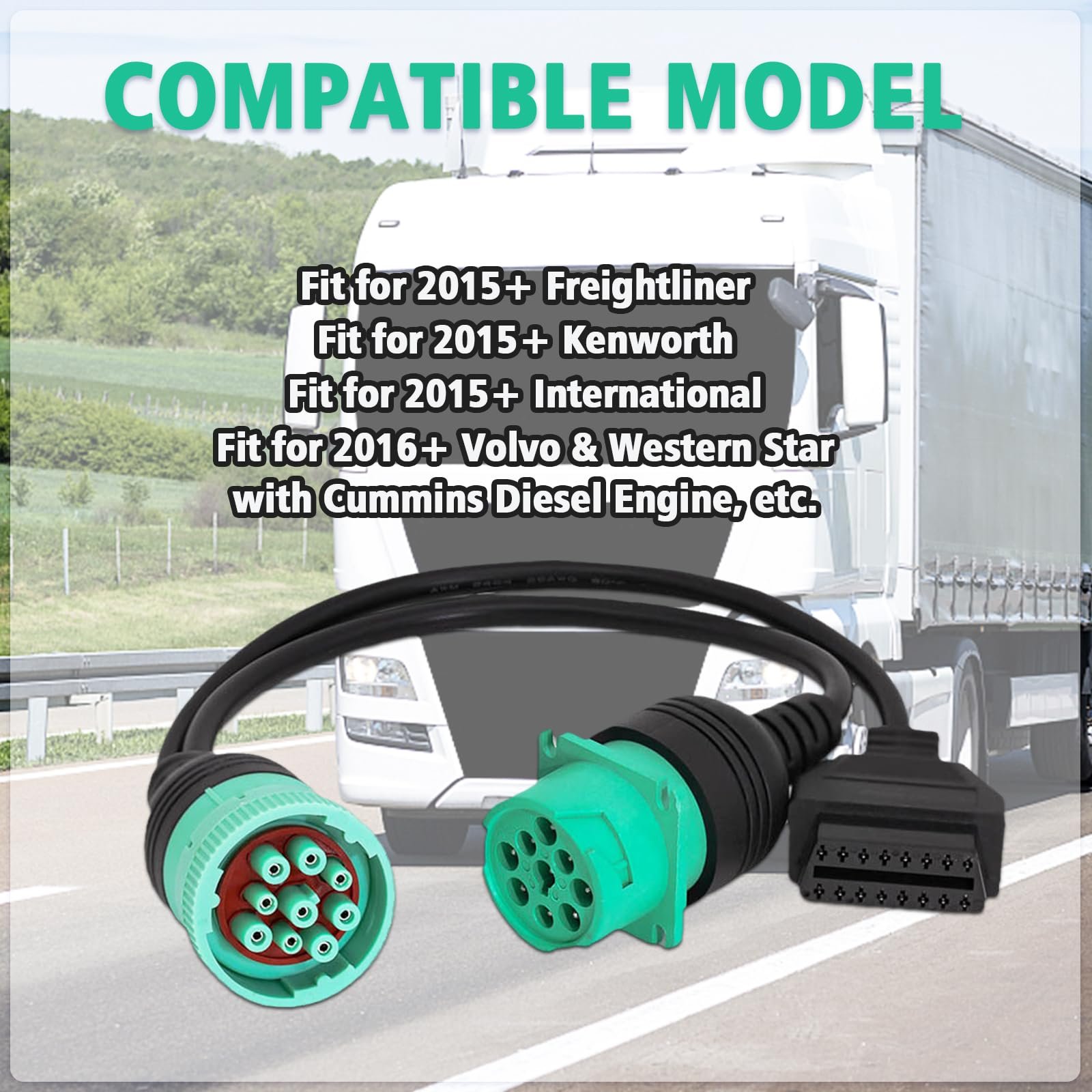 J1939 9 Pin to OBD 2 Male Adapter Cable