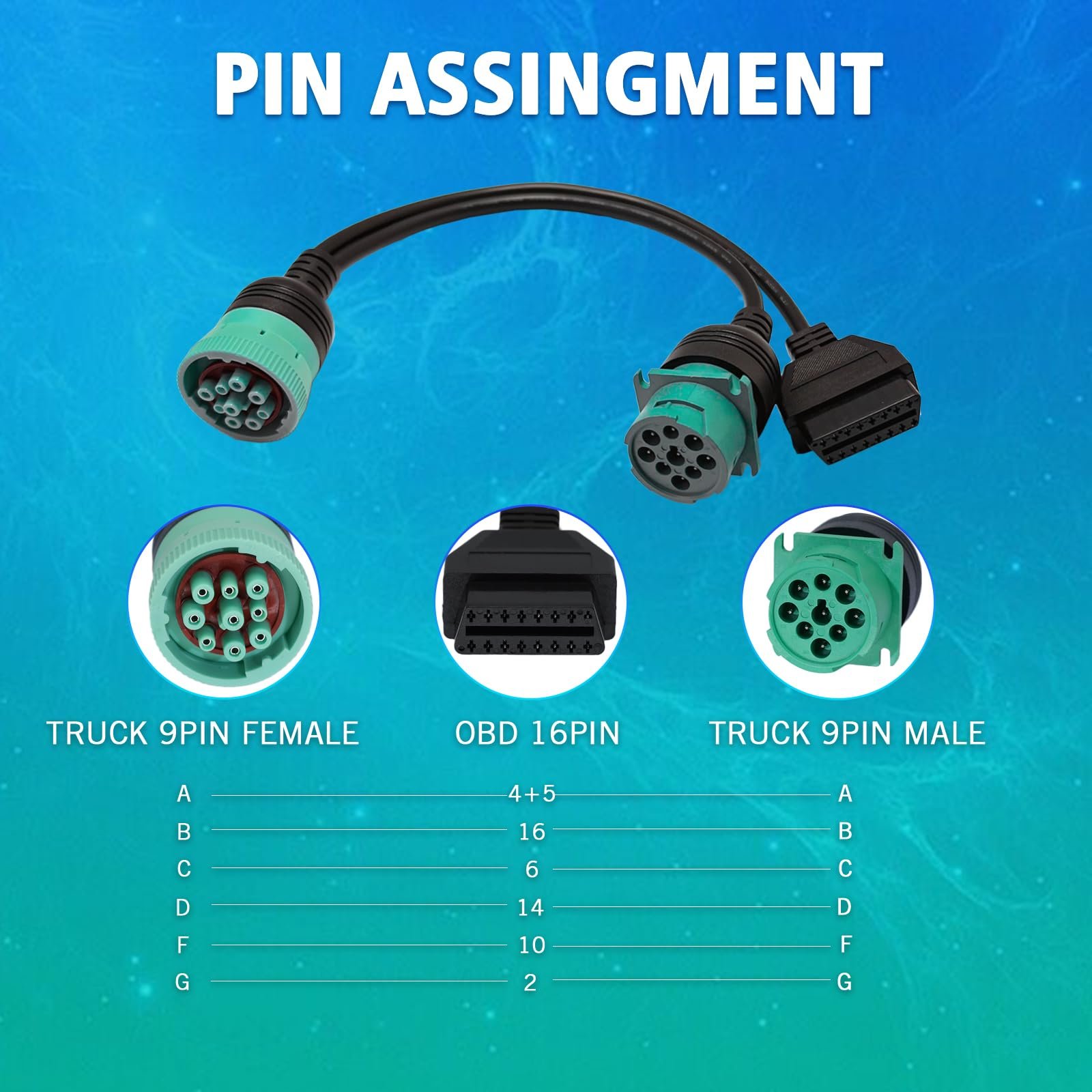 J1939 9 Pin to OBD 2 Male Adapter Cable