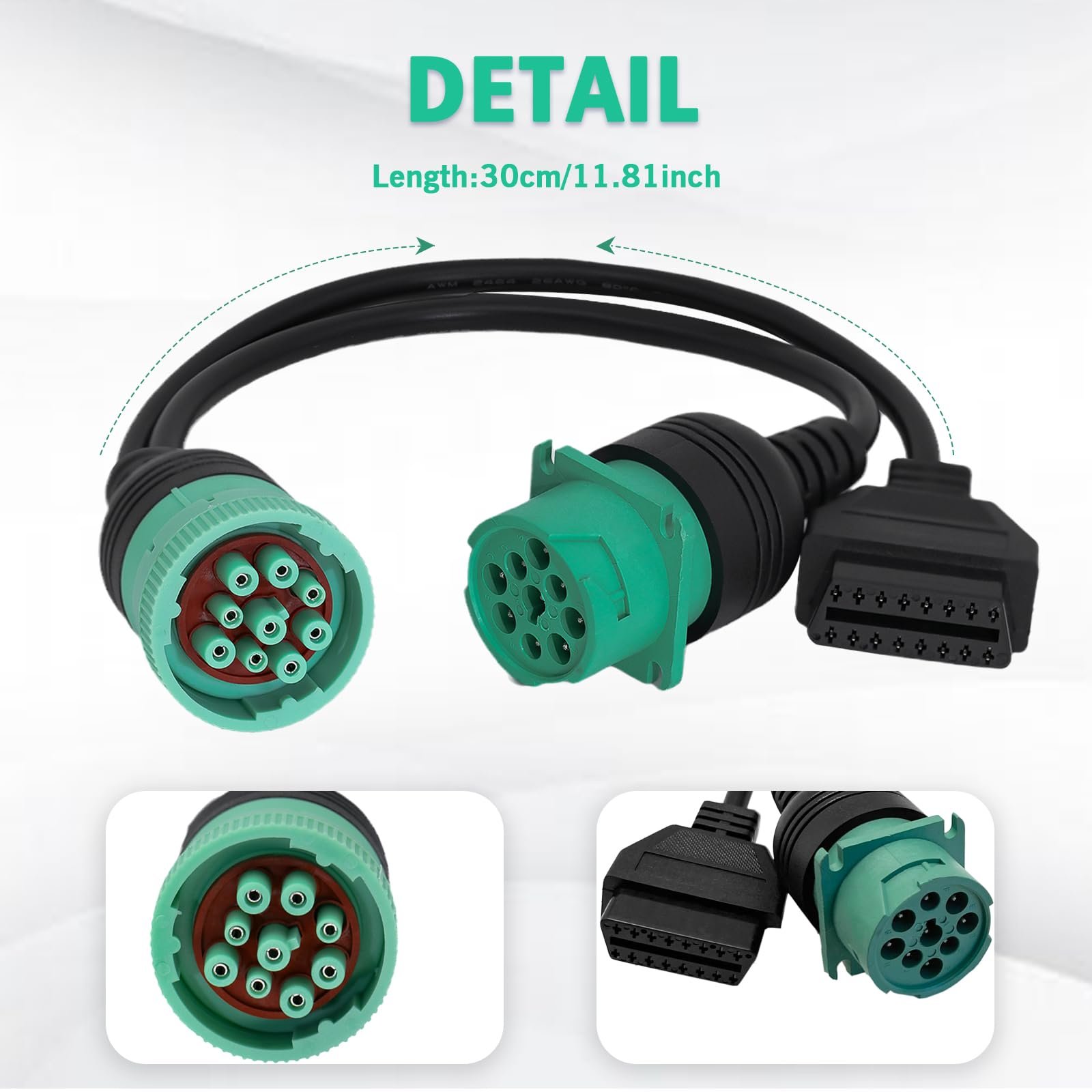 J1939 9 Pin to OBD 2 Male Adapter Cable