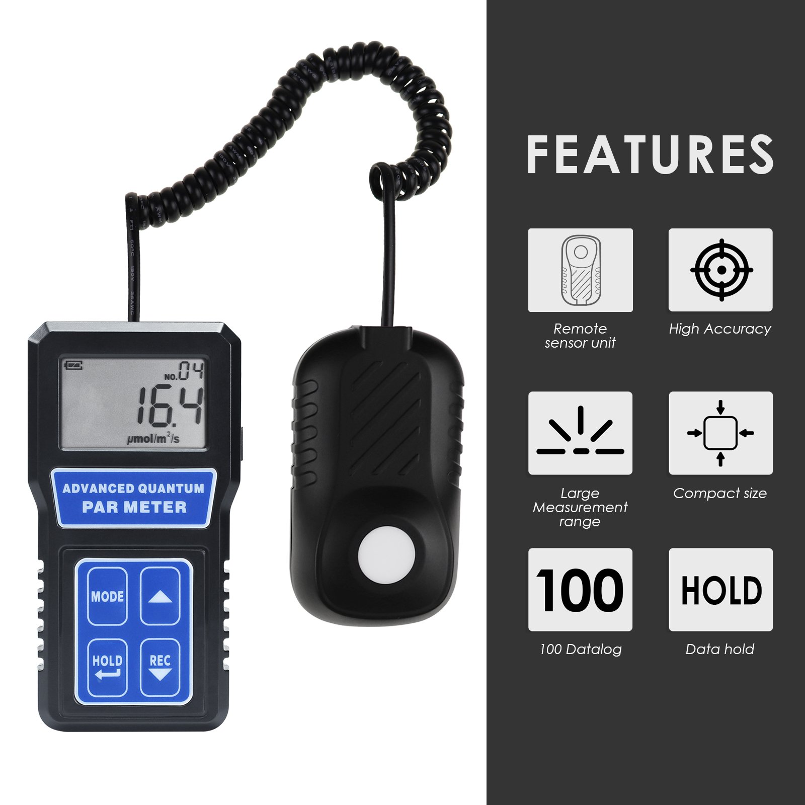 Handheld Par Meter PPFD Tester Up to 3999umol/(m2s) Measurement For for Green House and Led Grow Lights (OEM Packaging Available