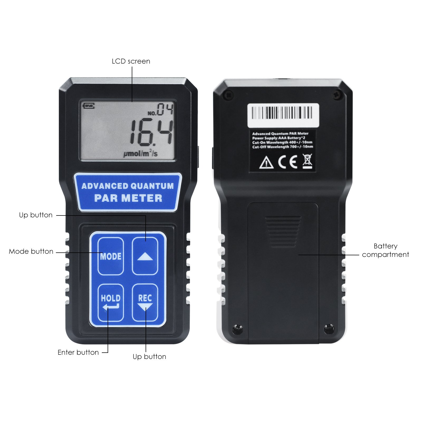 Handheld Par Meter PPFD Tester Up to 3999umol/(m2s) Measurement For for Green House and Led Grow Lights (OEM Packaging Available