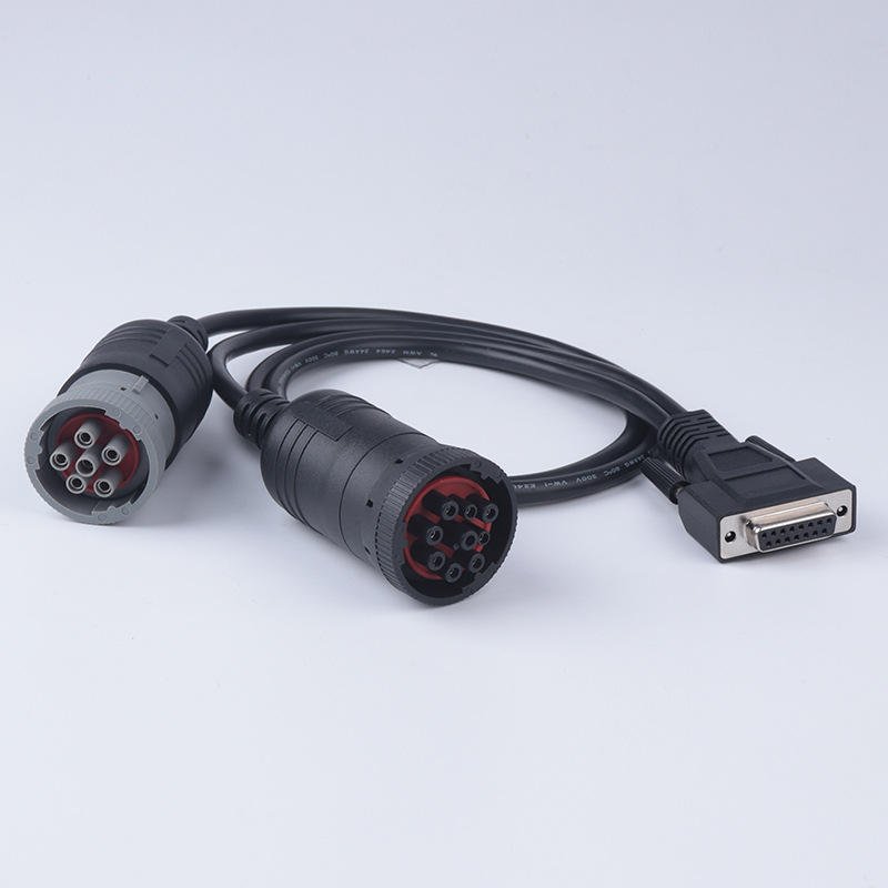 For Deutsch 9Pin J1939 Truck Y Cable to OBD 2 16Pin Female Adapter J1708 6Pin Cable for cat Diagnosctic Tool Connector