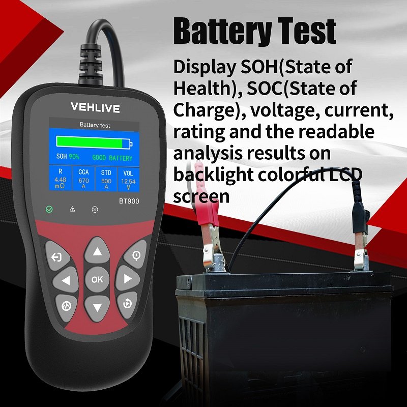 Latest Car Battery Tester BT900 Battery Assistant, Car Battery Analyzer for Cars, Motorcycles, Yachts and Lawnmowers