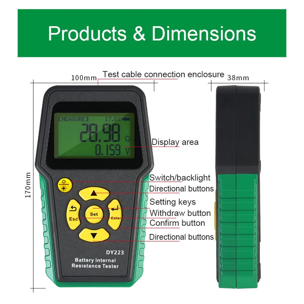 DY223 Lithium Battery Internal Resistance Tester Voltage Test Automobile Fault Diagnosis Instrument Digital Car Battery Analyzer