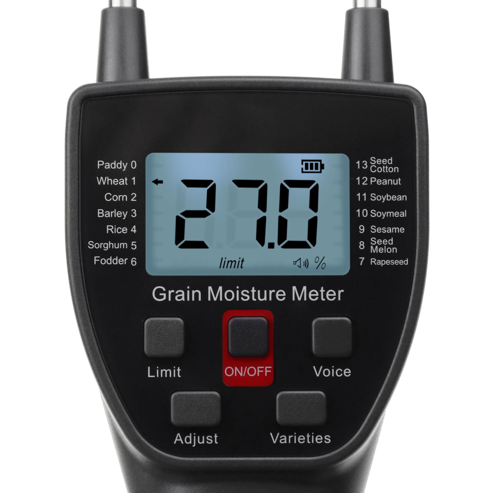 Grain Moisture Meter Water Content Analyzer with 11.81" Metal Probe for 14 Grains Wheat Corn Rice Peanut Soybean