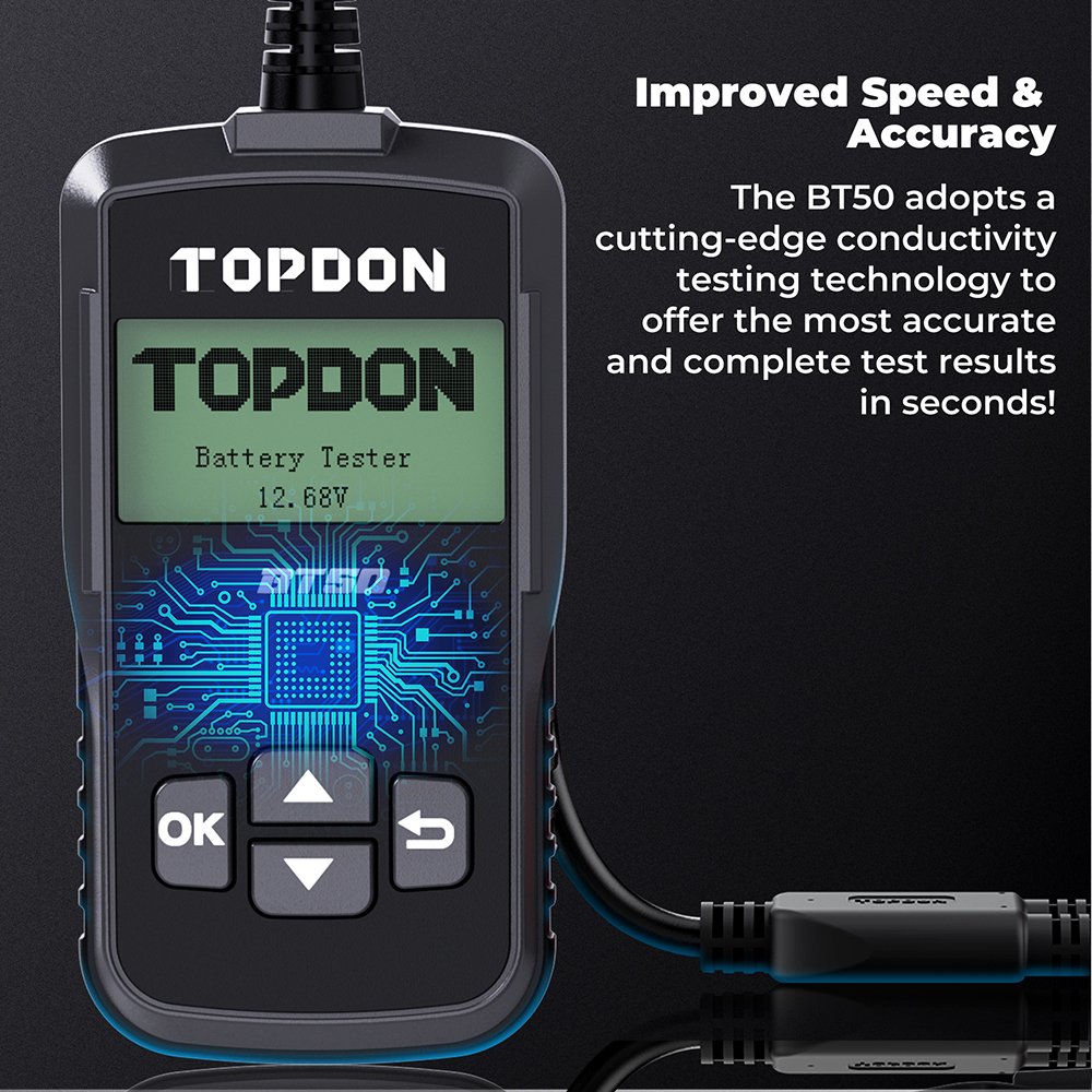 TOPDON BT50 New Arrival Car Battery Tester 12V Analyzer Capacity Load Tester Cranking System Test 100-2000CCA
