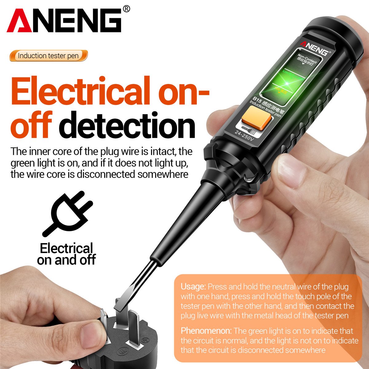 ANENG B15 Induction Tester Pen Highlight Color Light Professional AC Voltage Detection Electrician Screwdriver Testing Tools