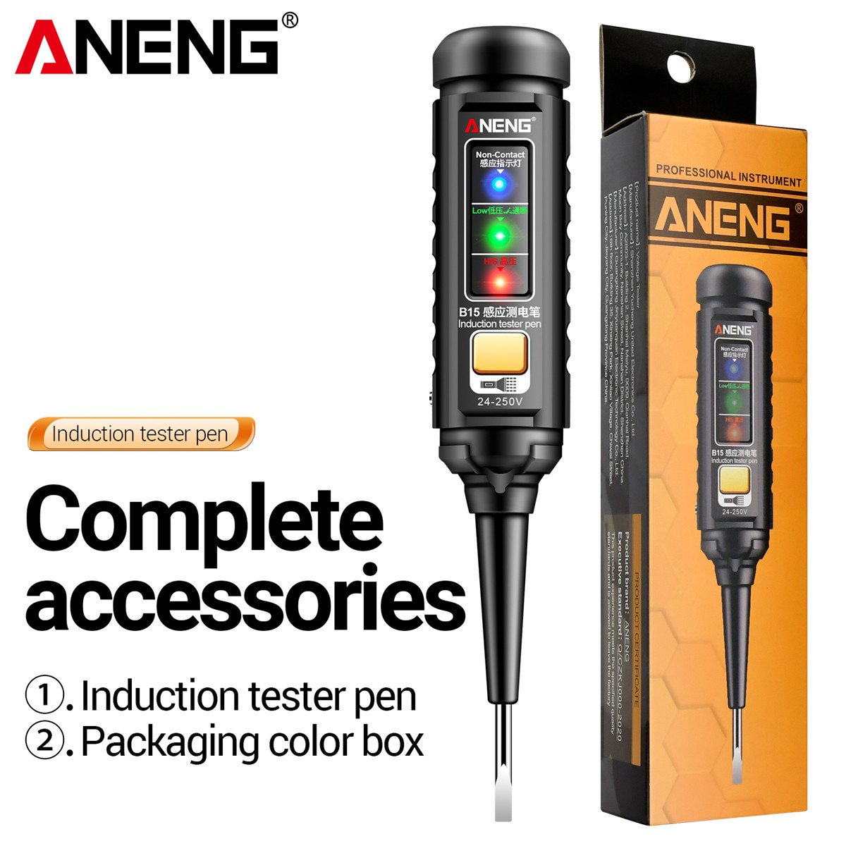 ANENG B15 Induction Tester Pen Highlight Color Light Professional AC Voltage Detection Electrician Screwdriver Testing Tools