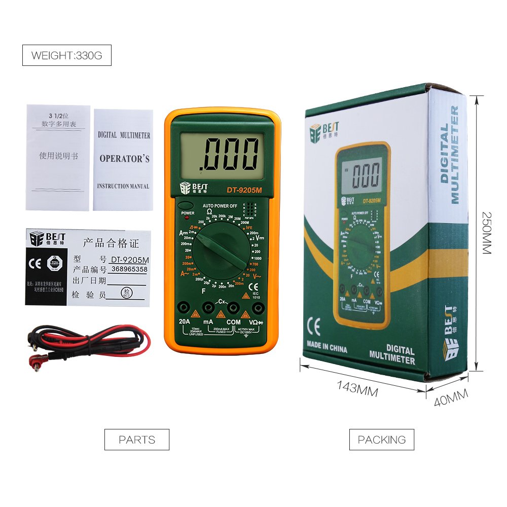 BST 9205M Top Professional Auto Range Digital Multimetre/Multimeter 6000 Counts AC Voltage Current Pocket Tester