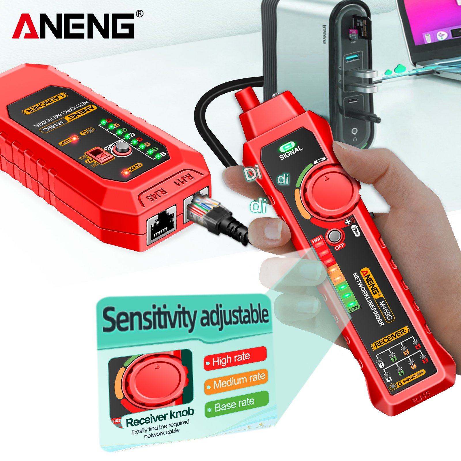 ANENG M469C Network Cable Tester High-precision Smart RJ45 RJ11 LAN Power Cable Line Tracing Measure DC Level Cables Tool