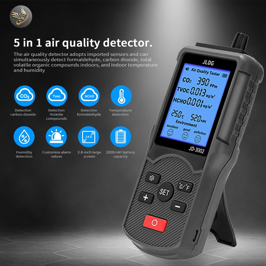 JD-3002 CO2 TVOC HCHO Air Quality Meter Temperature Humidity Monitor Assistant Air Quality Tester