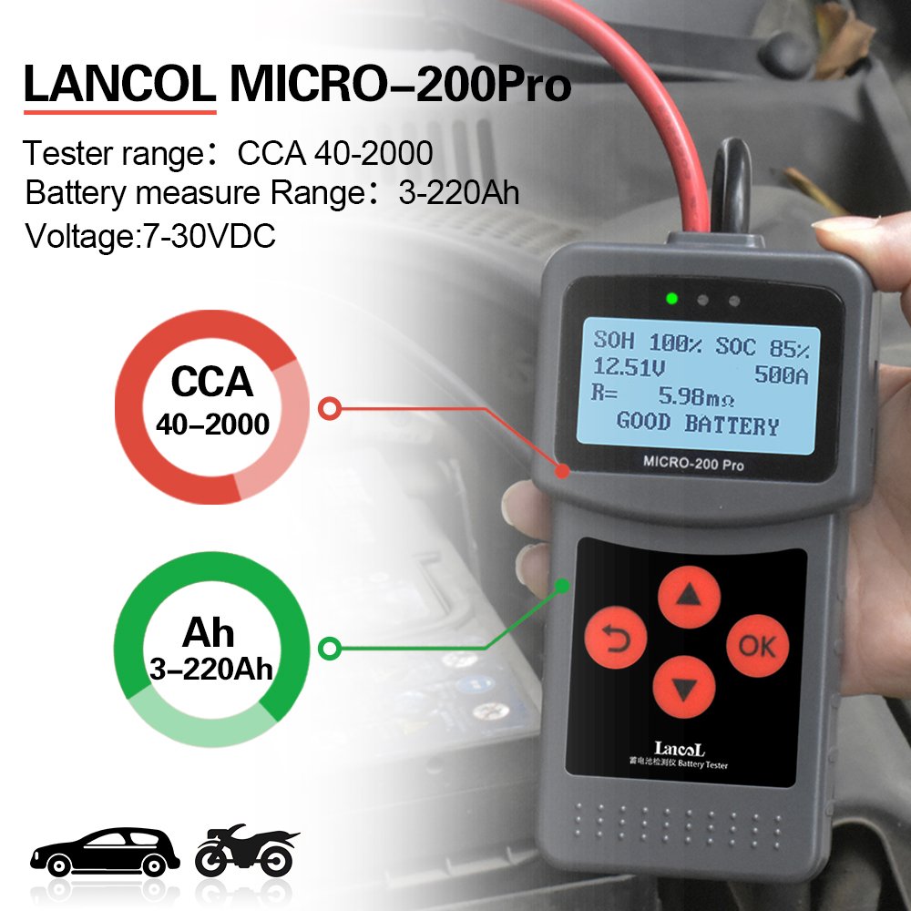LANCOL MICRO-200pro obd auto diagnostic 12V 3-220Ah Car Battery Analyzer Tester with LCD indicate light