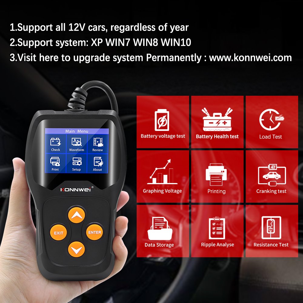 Hot Sales Auto Battery Analyzer KONNWEI KW600 Car Battery Tester 12V Digital 100 to 2000CCA Cranking Charging Car Diagnostic