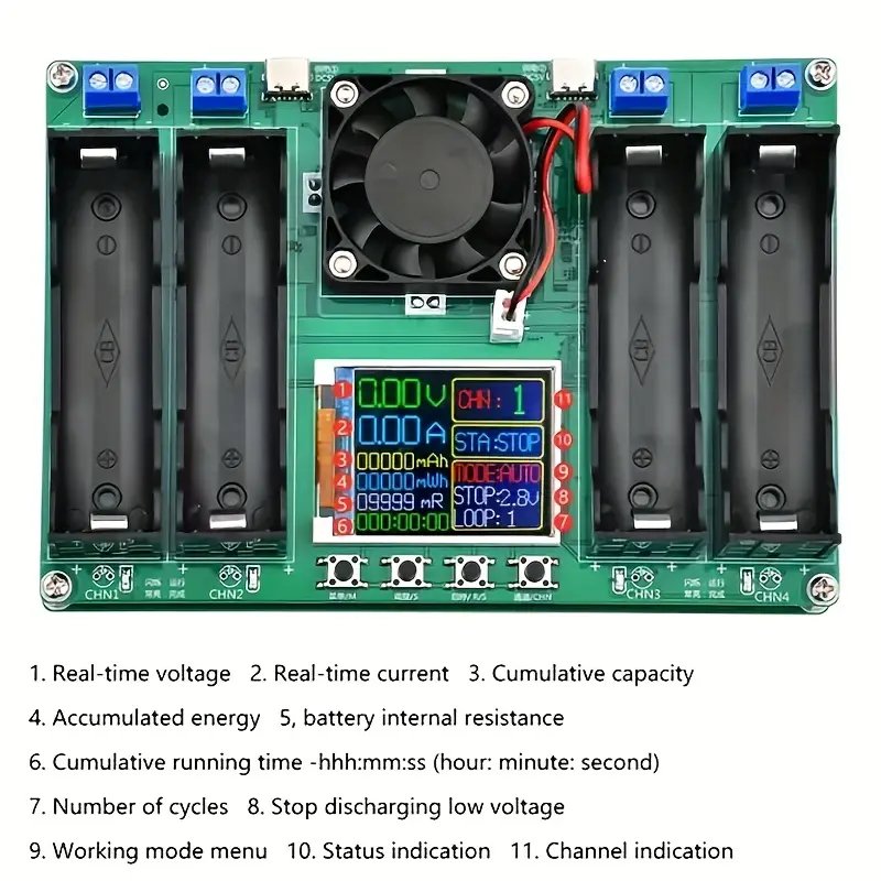 4-Slot 18650 Battery Tester Analyzer with LCD Display- Industrial Electrical Battery Testing Equipment