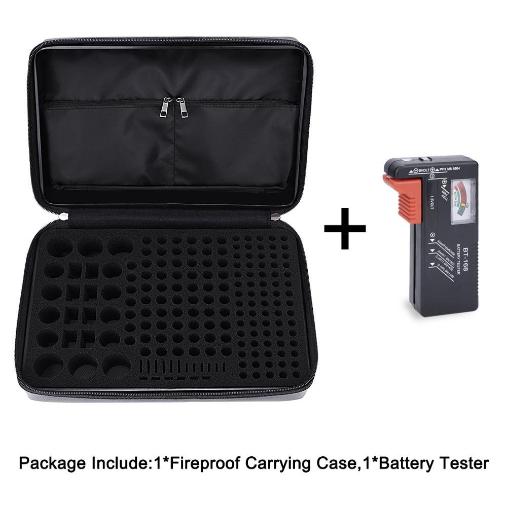 Battery Organizer Fireproof Battery Organizer Storage Case with Tester(BT168) Waterproof Hard Holder Box with Cover