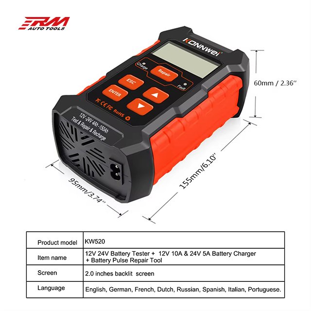 RM 12v 24v car battery tester charger repair tools vehicle equipment kw520