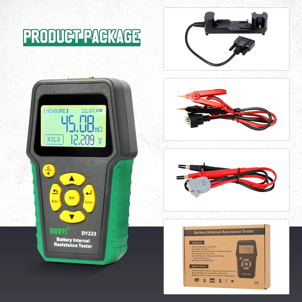 DUOYI DY223 Lithium Battery Internal Resistance Tester Voltage Automobile Diagnosis Instrument Digital Car Battery Analyzer