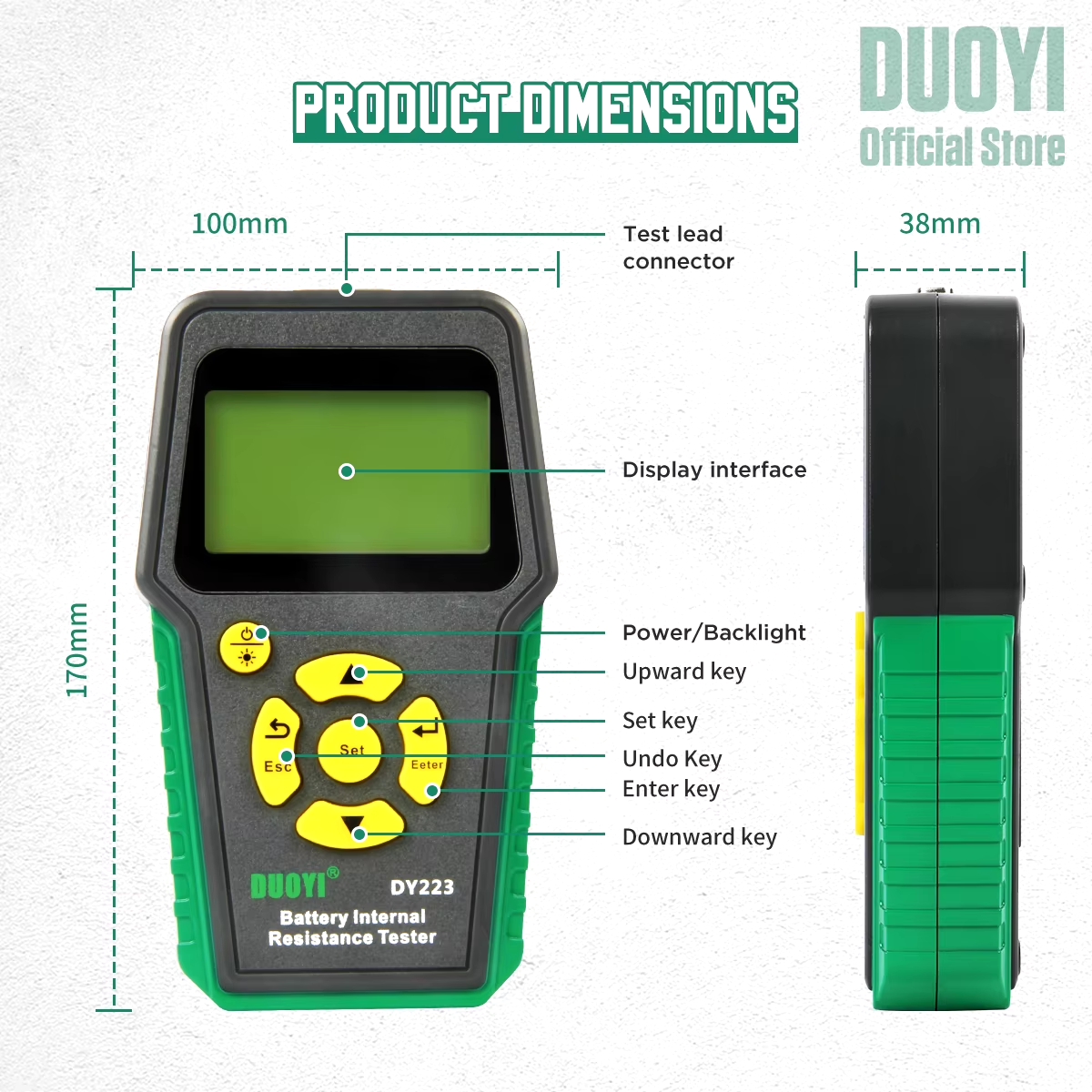 DUOYI DY223 Lithium Battery Internal Resistance Tester Voltage Automobile Diagnosis Instrument Digital Car Battery Analyzer