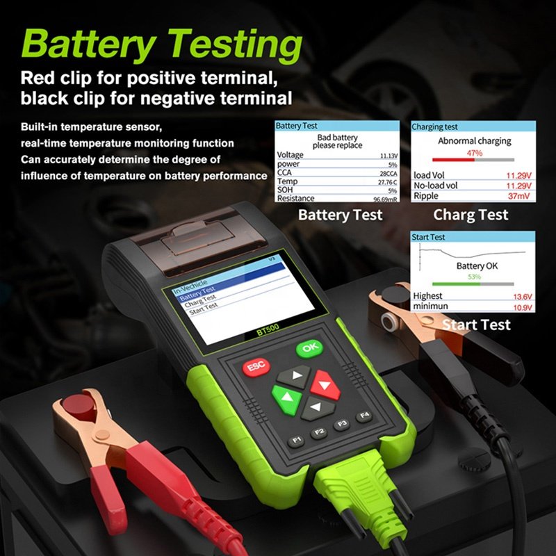 New TopDiag BT500 12V 24V Automotive Battery Tester 20-2000CCA Analyzer Vehicle Tool With Thermal Printer PK TOPDON BT600