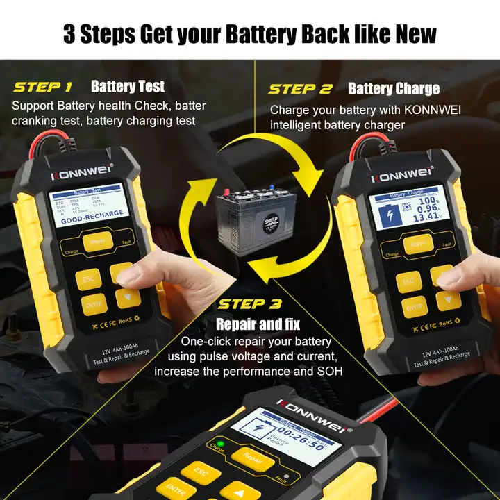 3 in 1 Battery Tester Smart Automotive Battery Charger Pulse Repair Maintainer 12V 5-Amp Battery Desulfator w/Temp Compensation