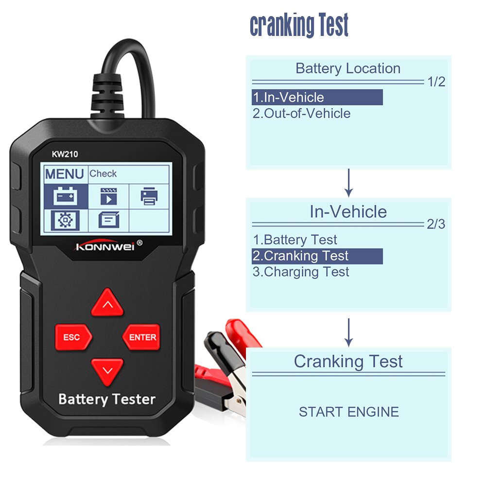 Battery Tester Car 12v Testing Kw210 Charging Cranking Auto Battery Tester Analyzer Battery Current Voltage Checker Tool