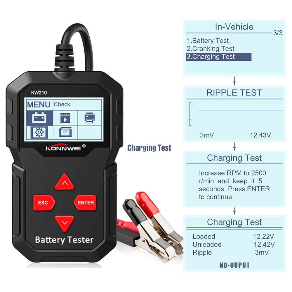 Battery Tester Car 12v Testing Kw210 Charging Cranking Auto Battery Tester Analyzer Battery Current Voltage Checker Tool