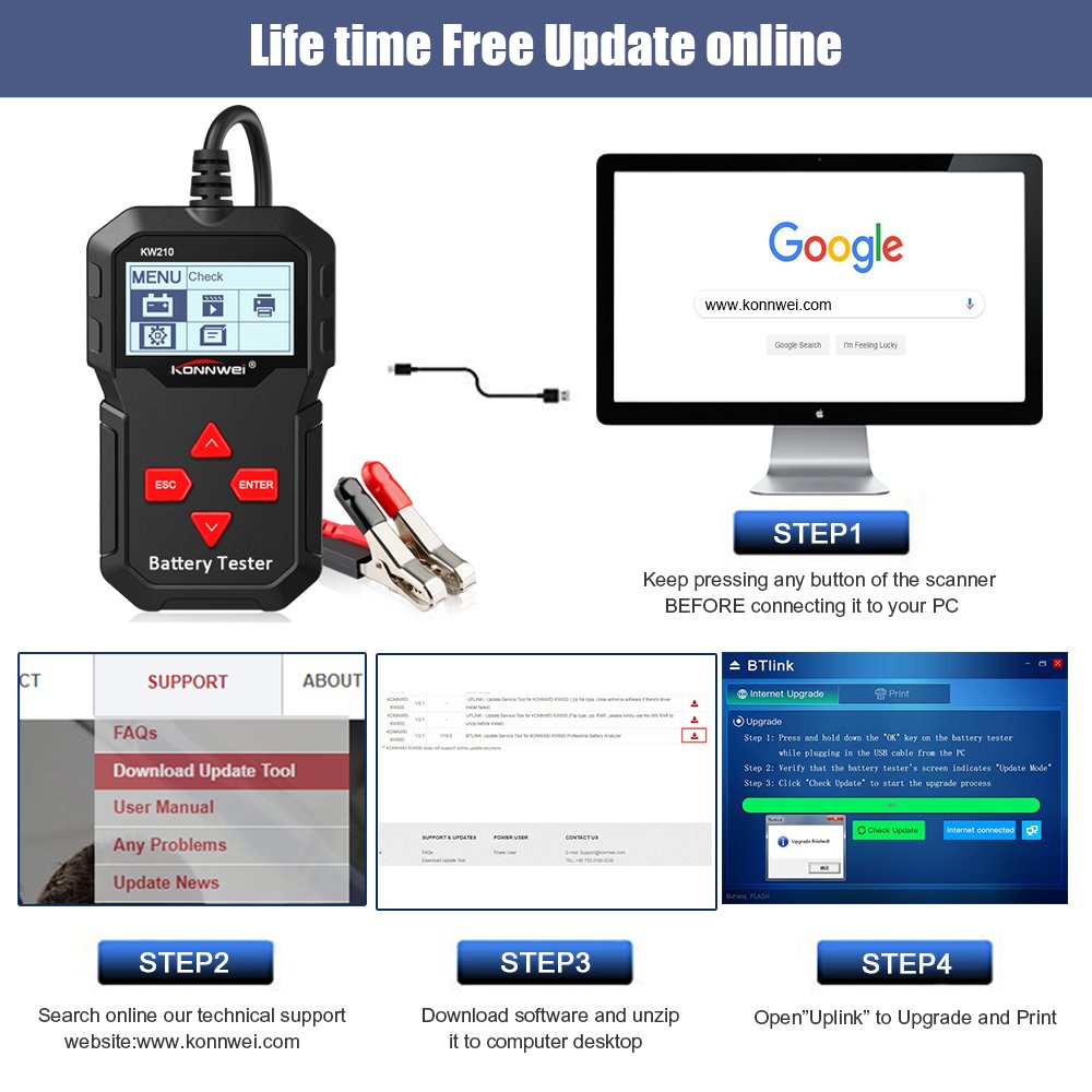 Battery Tester Car 12v Testing Kw210 Charging Cranking Auto Battery Tester Analyzer Battery Current Voltage Checker Tool