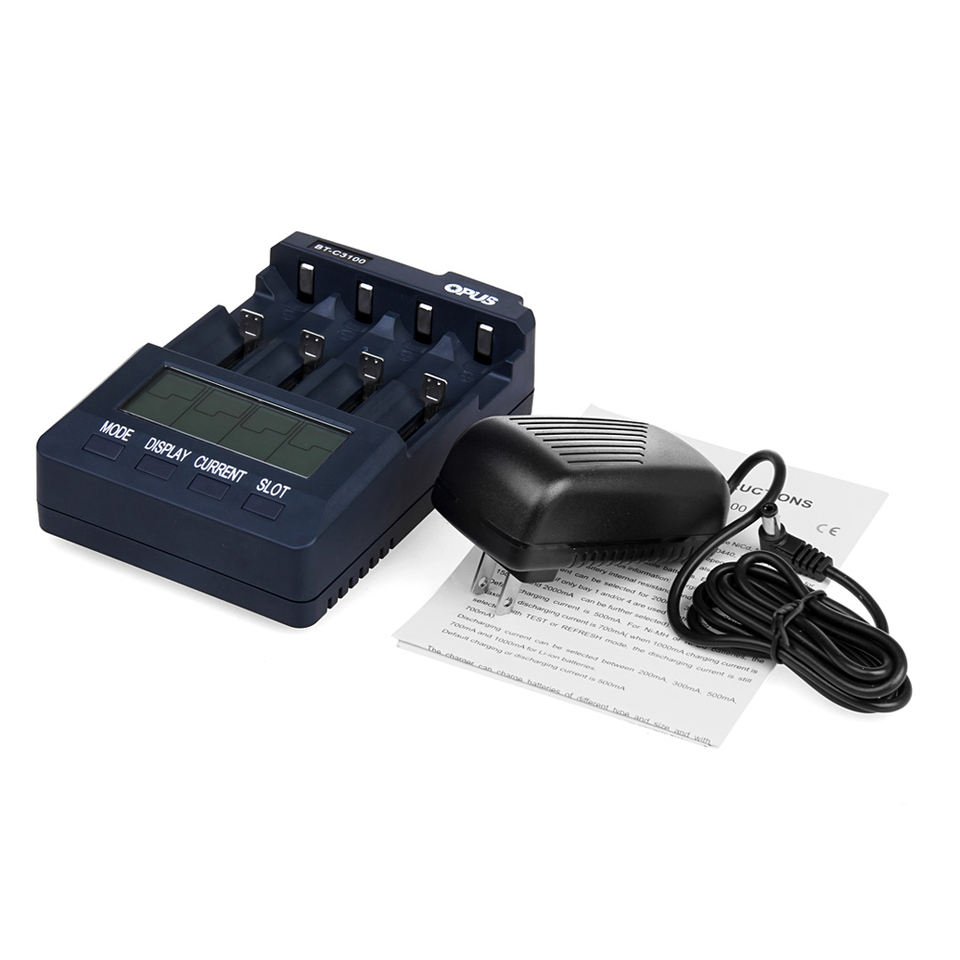 Opus BT - C3100 V2.2 Digital Intelligent 4 Slots LCD Battery Charger For Li-ion NiCd NiMh 18650 21700 Batteries