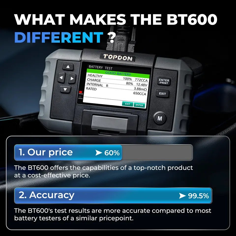 TOPDON Factory Supply BT600 New Arrival 12V 24V Vehicle Automotive Car Battery Cranking Charging Tester Analyzer With Printer