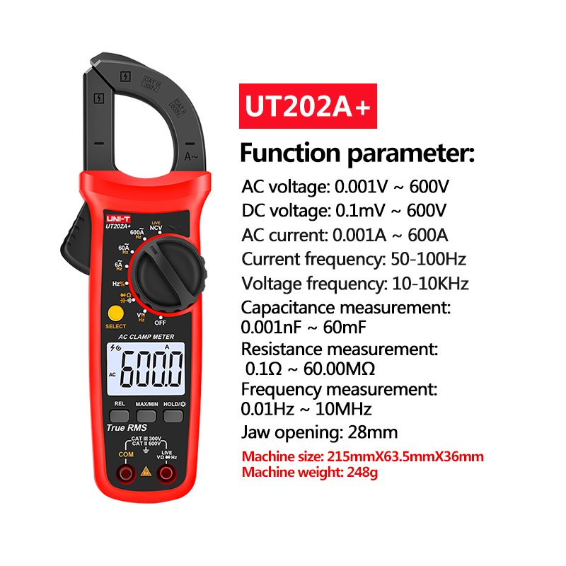 UNI-T Digital Clamp Meter UT201+ UT202+ UT203+ UT202A+ AC DC Current Amperimetro Tester Clamp Multimeter Resistance Frequency