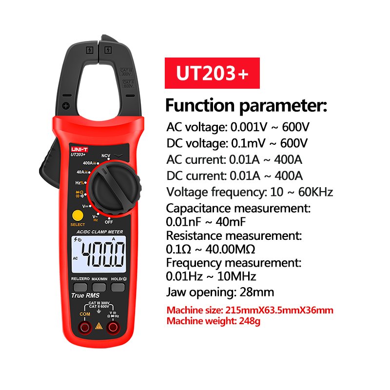 UNI-T Digital Clamp Meter UT201+ UT202+ UT203+ UT202A+ AC DC Current Amperimetro Tester Clamp Multimeter Resistance Frequency