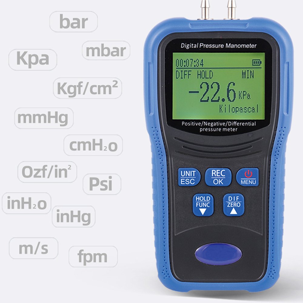 Digital Air Pressure Tester TM510 Handheld Differential Pressure Gauge Airflow Meter