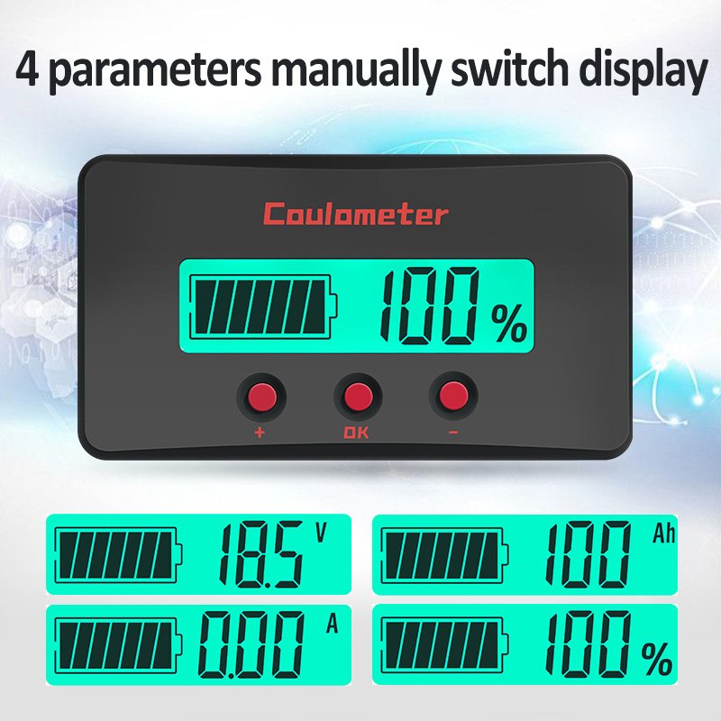 Peacefair 50A 3M USB Coulometer Voltmeter Ammeter Lithium ion Battery Capacity Monitor LCD Display Battery Meter For Golf Carts