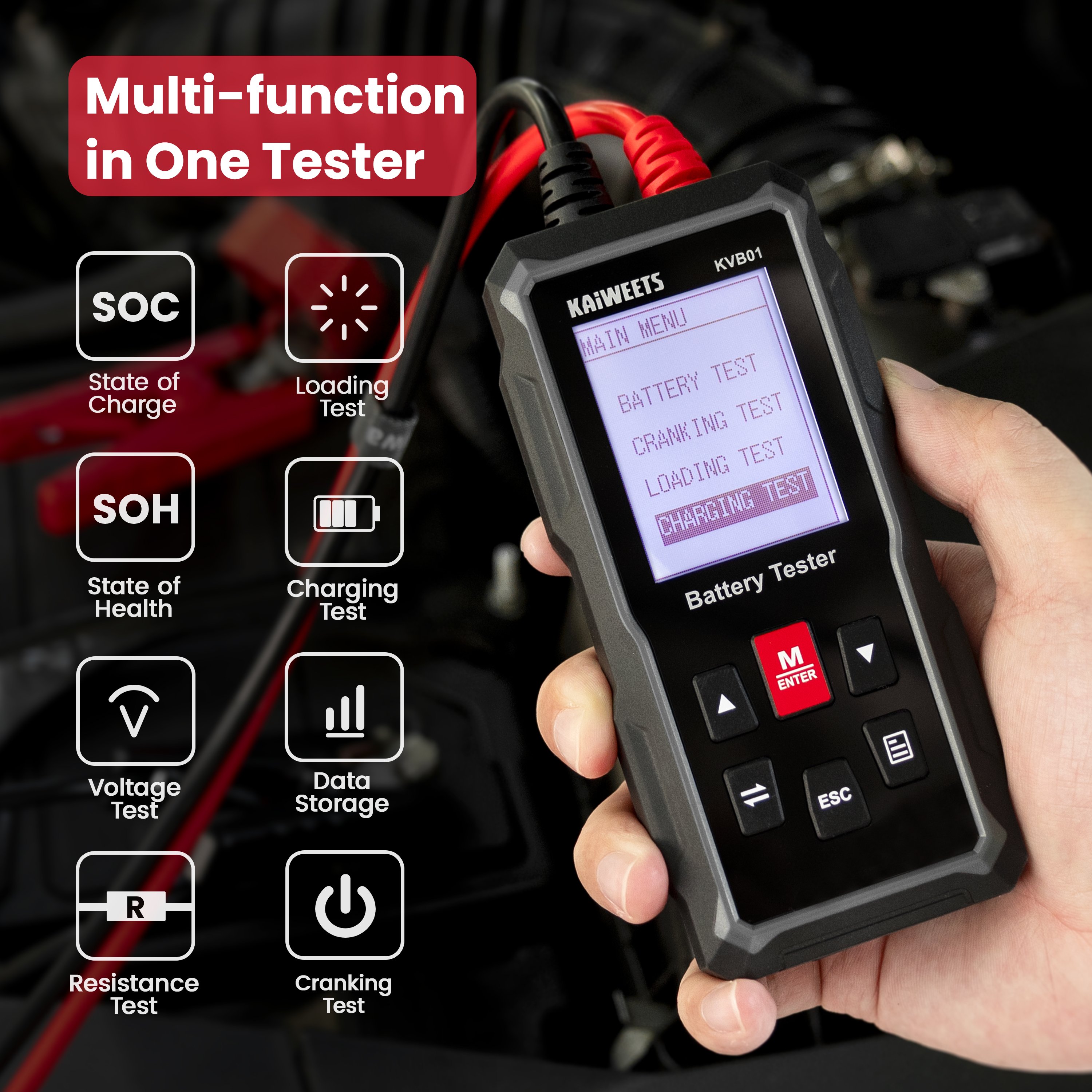 Automotive Battery Tester Digital Checker with Professional 12V 24V Car Battery Load Tester
