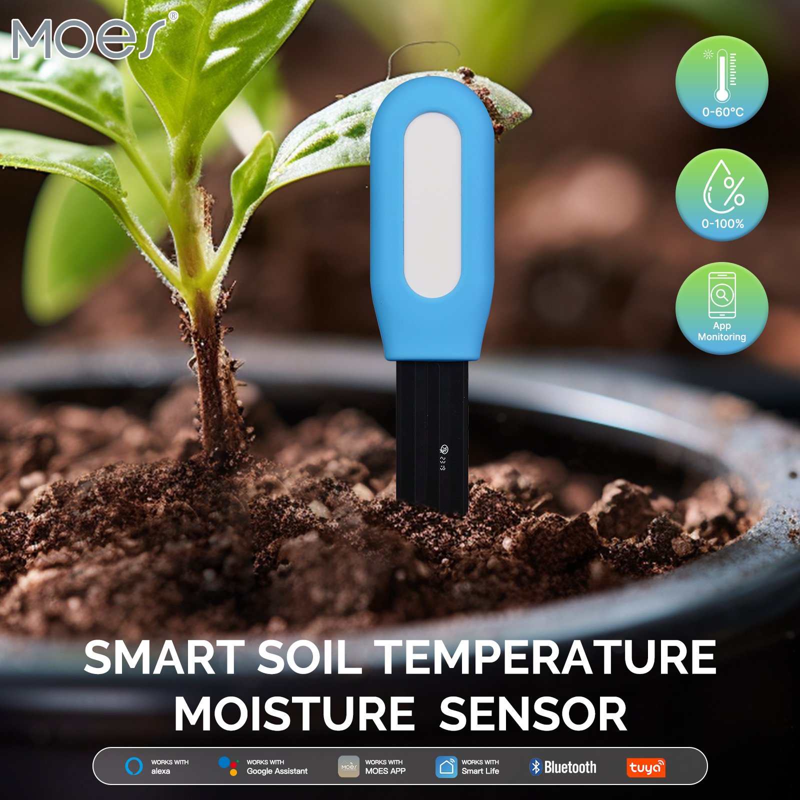Tuya Smart Wireless Soil Moisture Sensor Blue tooth Soil Temperature Moisture Humidity Sensor