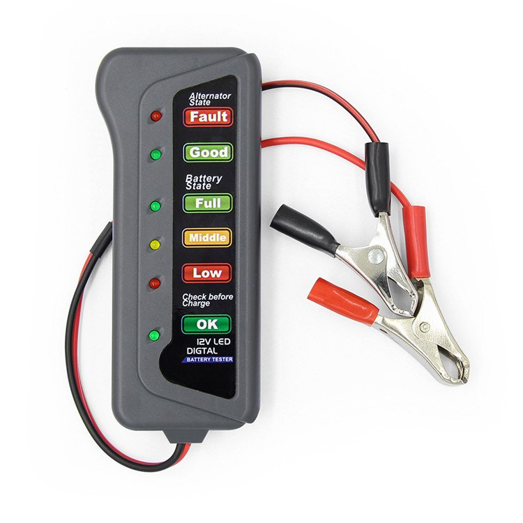 Portable 12V Auto Digital Battery Tester Alternator 6 LED Light for Cars and Motorcycle Battery Tester
